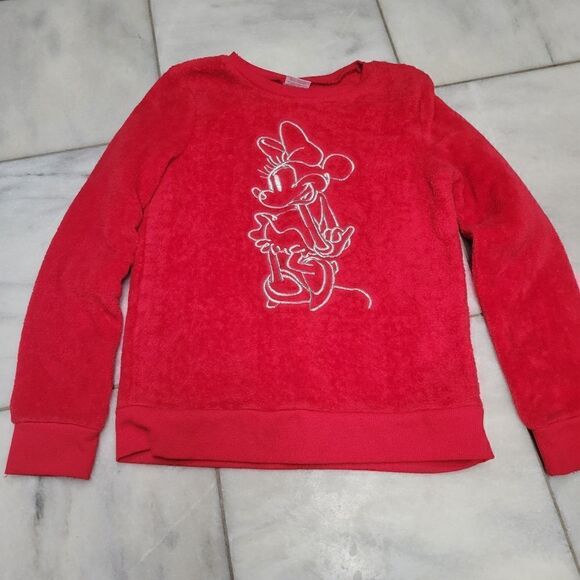 Disney Minnie Mouse Girls Warm Soft Red Fuzzy Sweatshirt Faux Fur - Picture 1 of 10